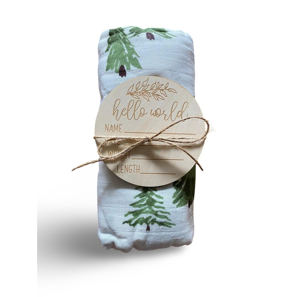 Evergreen Print Bamboo Swaddle Blanket & Crib Card Set